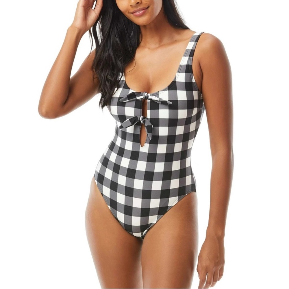 Kate Spade Bunny gingham plaid check swimsuit black & white medium